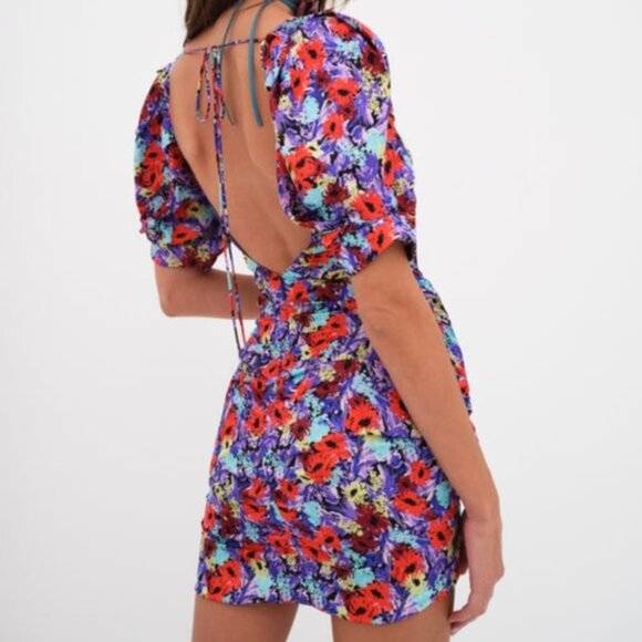 For Love and Lemons Chiara Puff Sleeve Mini Dress Size Small Floral - Picture 3 of 16